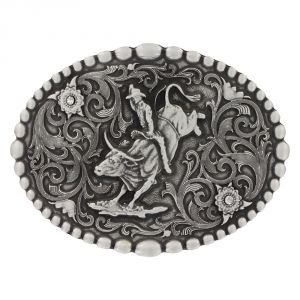 Montana Silversmiths Classic Oval Beaded Trim Attitude Buckle with Bullrider (60988S)